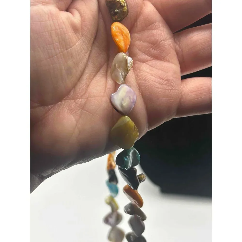 Multicolor Coin Pearl Beaded Necklace Irregular Shaped Beads Boho - Picture 4 of 4